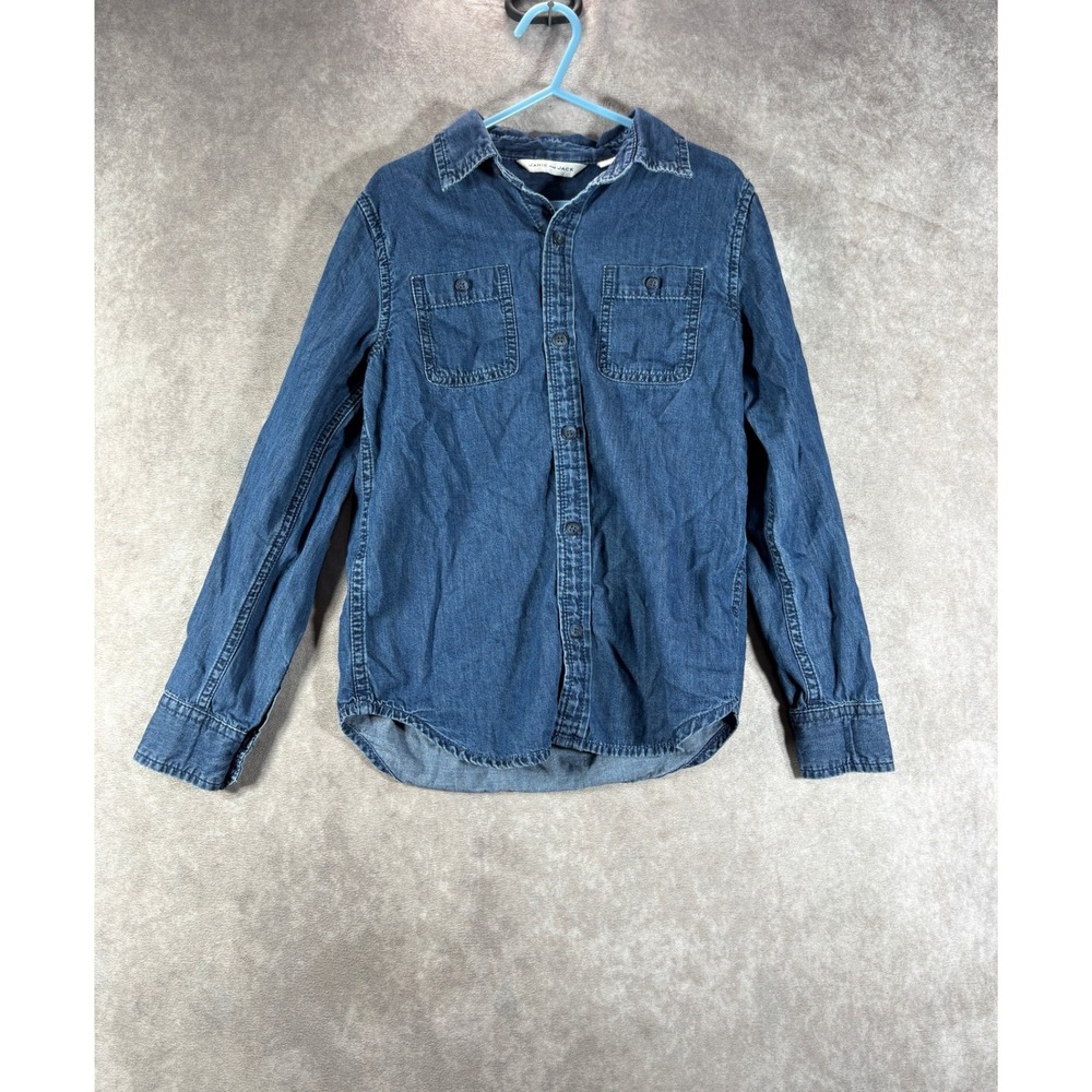 Janie and Jack Button Down Shirt Kids Size 7 Blue Denim Long Sleeve Casual